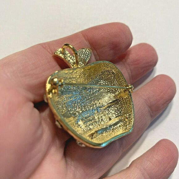 USA Patriotic Brooch Apple in Enamel & Rhinestones - Picture 4 of 4